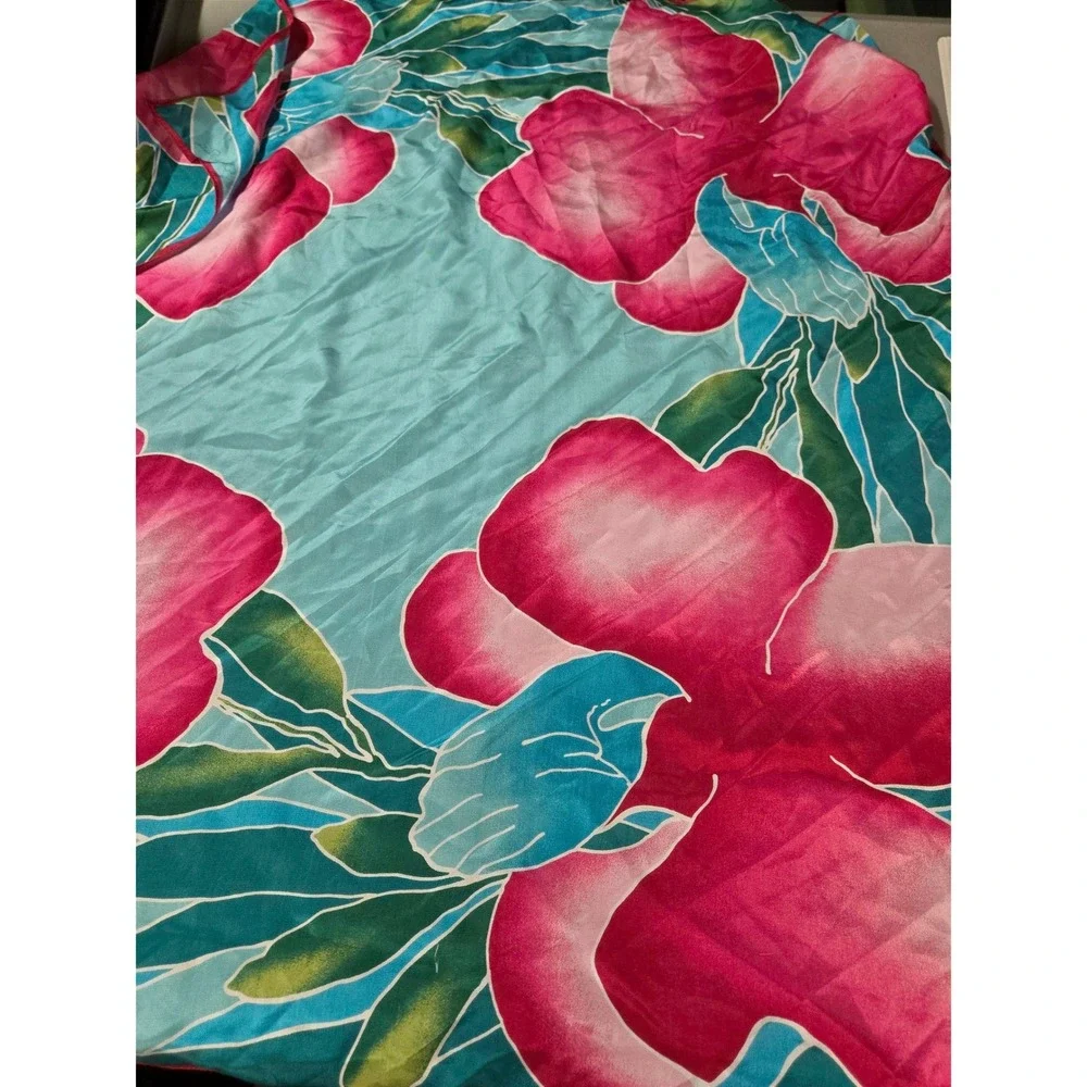Women's Oscar de la Renta Large Silk Scarf Pink Turquoise Tropical Floral
